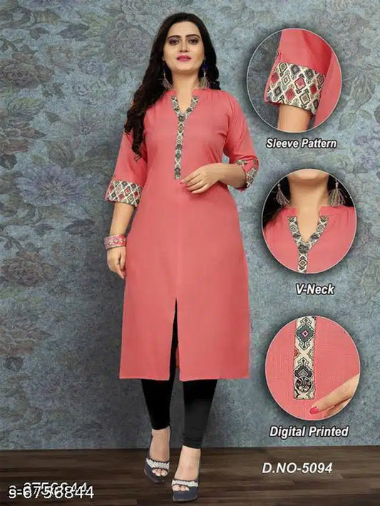 Cotton Solid Kurti for Women (Pink, M)