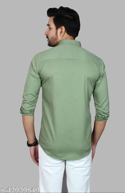 Cotton Blend Full Sleeves Shirt for Men (Mint Green, M)