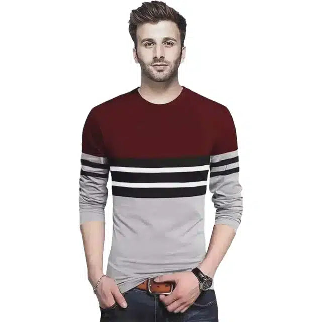 Regular fit Solid Men's Round Neck Full Sleeve T-Shirt (Maroon, M)