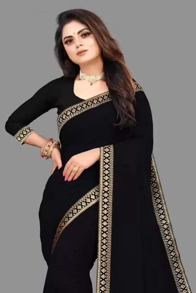 Art Silk Self Design Saree for Women (Black, 6.3 m)