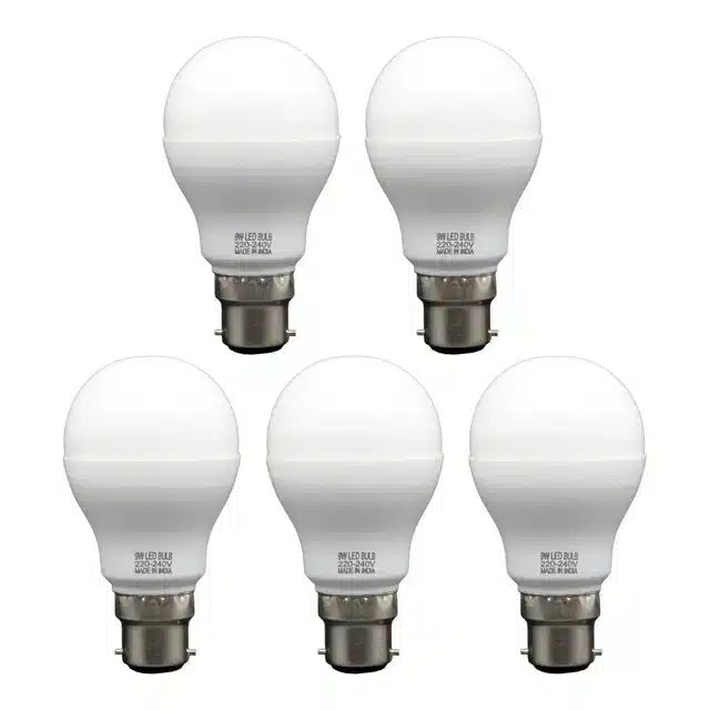 Plastic 9 Watt LED Bulb for Home (White, Pack of 5)