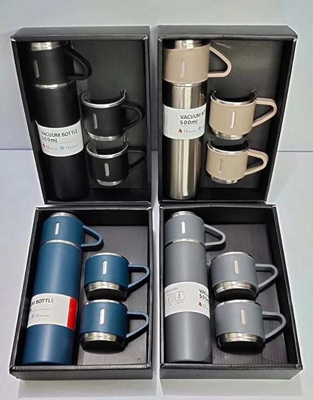 Stainless Steel Vacuum Flask with 2 Cups Set (Assorted, 500 ml) (Set of 1)