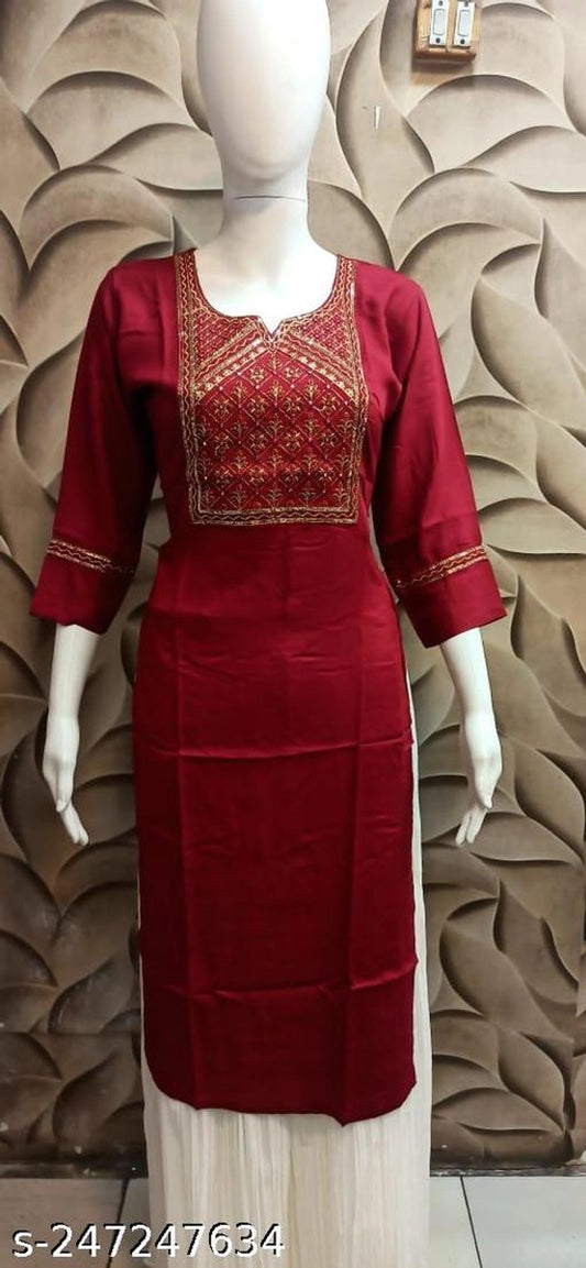 Rayon Slub Printed Kurti for Women (Maroon, M)