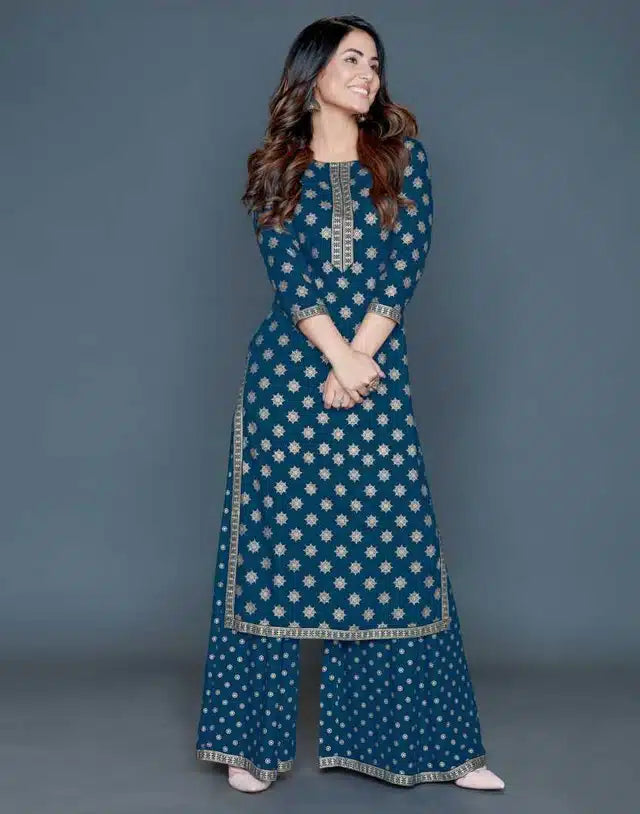 Kurta with Palazzo Set for Women (Blue, S)