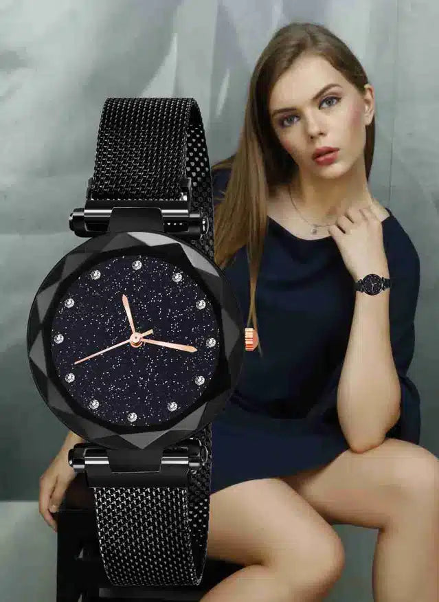 Analog Chain Watch for Women (Black)