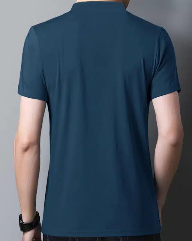 Polo Neck T-Shirt for Men (Teal, L)