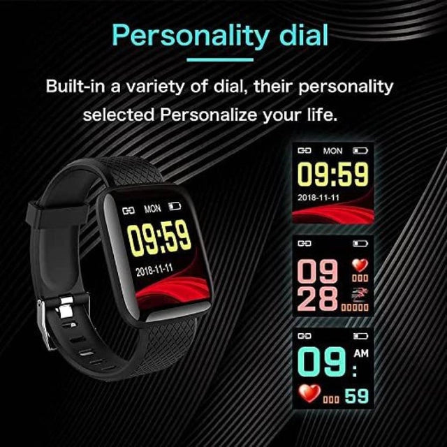 ID 116 Smartwatch for Men & Women (Black)