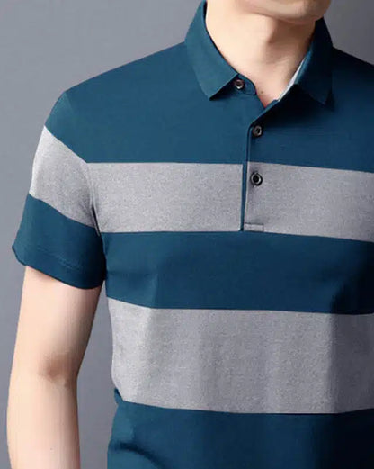 Polo Neck T-Shirt for Men (Teal, L)