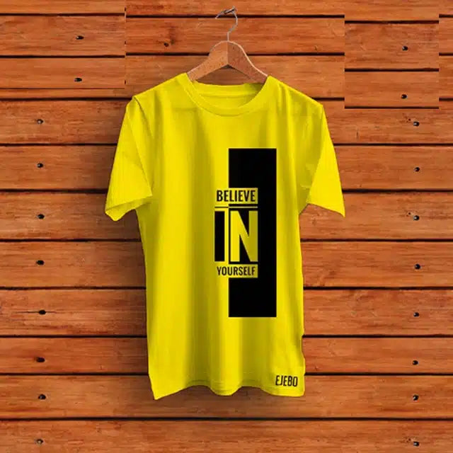 Printed Round Neck T-Shirt for Men (Yellow, XXL)