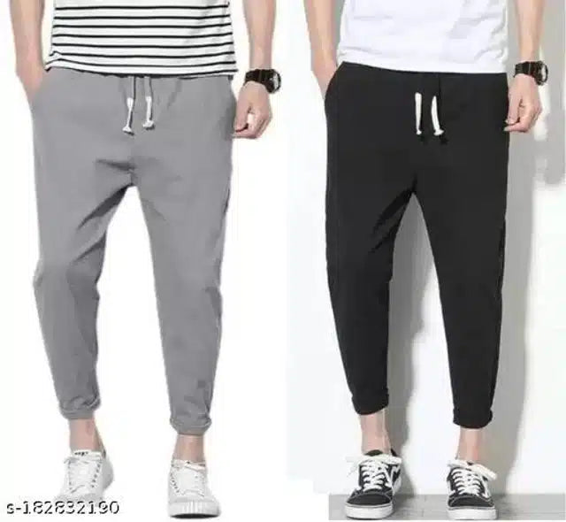 Track Pants for Men (Grey & Black, 28) (Pack of 2)