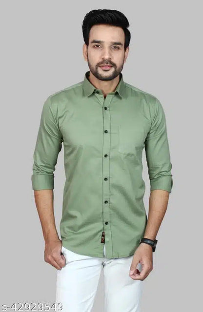 Cotton Blend Full Sleeves Shirt for Men (Mint Green, M)