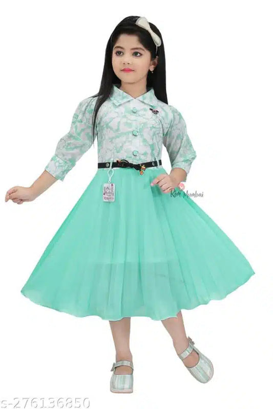 Cotton Blend Frock for Girls (Sky Blue, 1-2 Years)