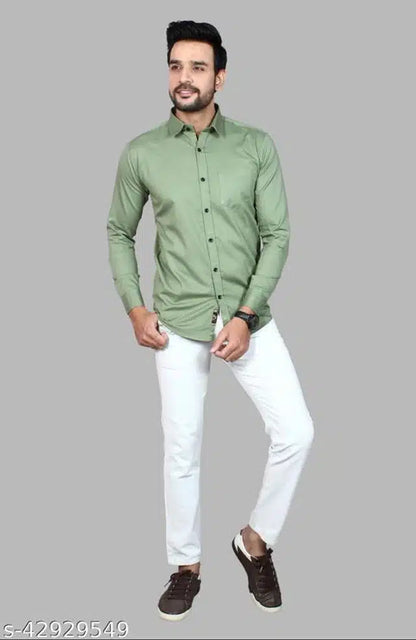 Cotton Blend Full Sleeves Shirt for Men (Mint Green, M)