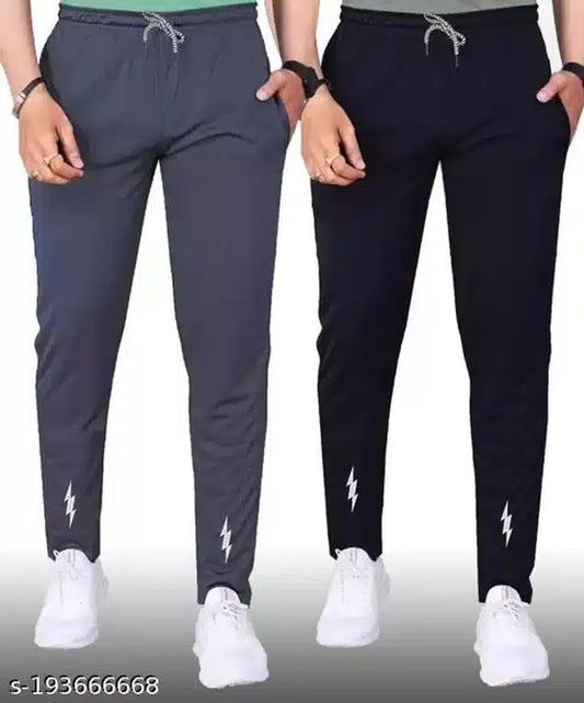 Lycra Trackpant for Men (Dark Grey & Black, 28) (Pack of 2)