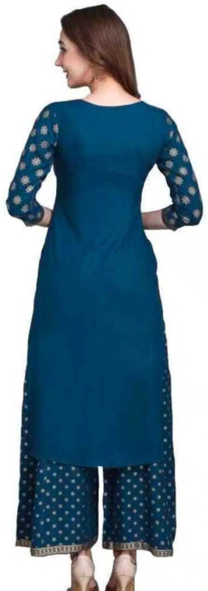 Kurta with Palazzo Set for Women (Blue, S)