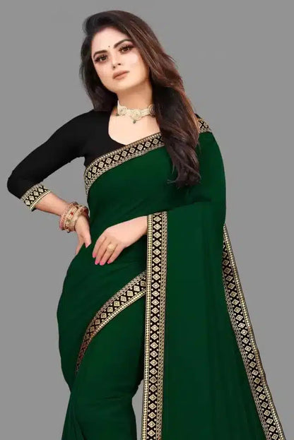 Art Silk Self Design Saree for Women (Black, 6.3 m)