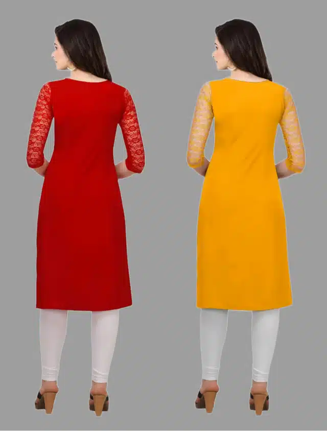 Crepe Solid Kurtis for Women (Pack of 2) (Red & Yellow, XS)