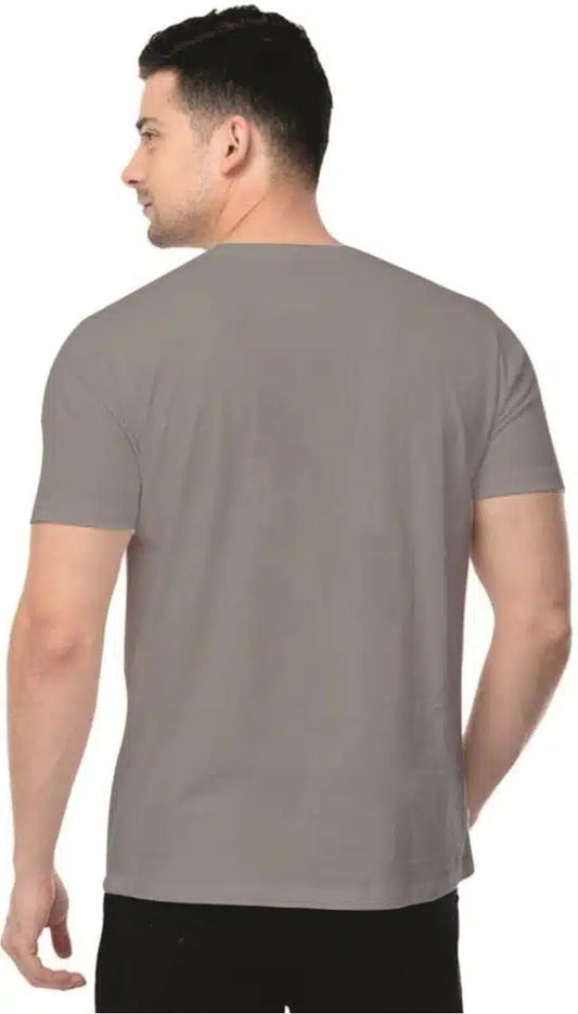 Printed Round Neck T-Shirt for Men (Grey, L)