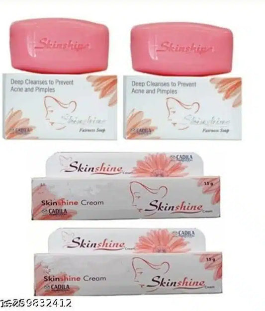 Skin Shine Bathing Soap with Dark Spot & Pimple Removing Cream (Set of 4)