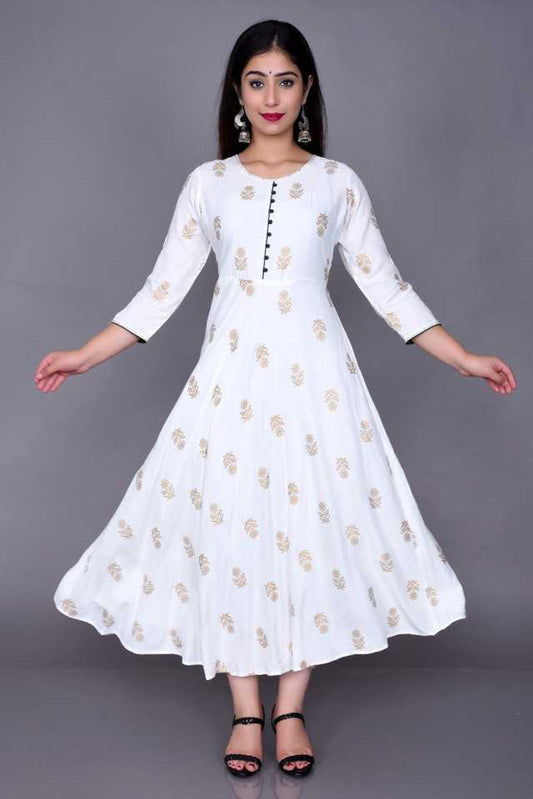 Aman Rayon Kurtis For Women (White, S)